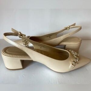 2 inch blush nude block heel wedding shoes Vintage Jewel Pointed Toe Slingback